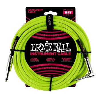 Ernie Ball 18' Braided Straight / Angle Instrument Cable Neon - Yellow (P06085)